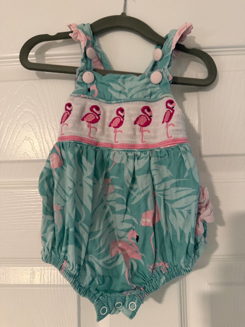 Baby Girls' Flamingo Print One-Piece Bodysuit in Teal and Pink